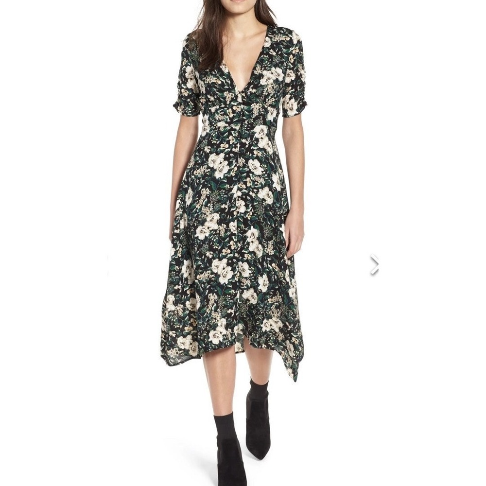 ASTR The‎ Label Womens Dark Floral Midi Dress XL Button Cottagecore Country Club